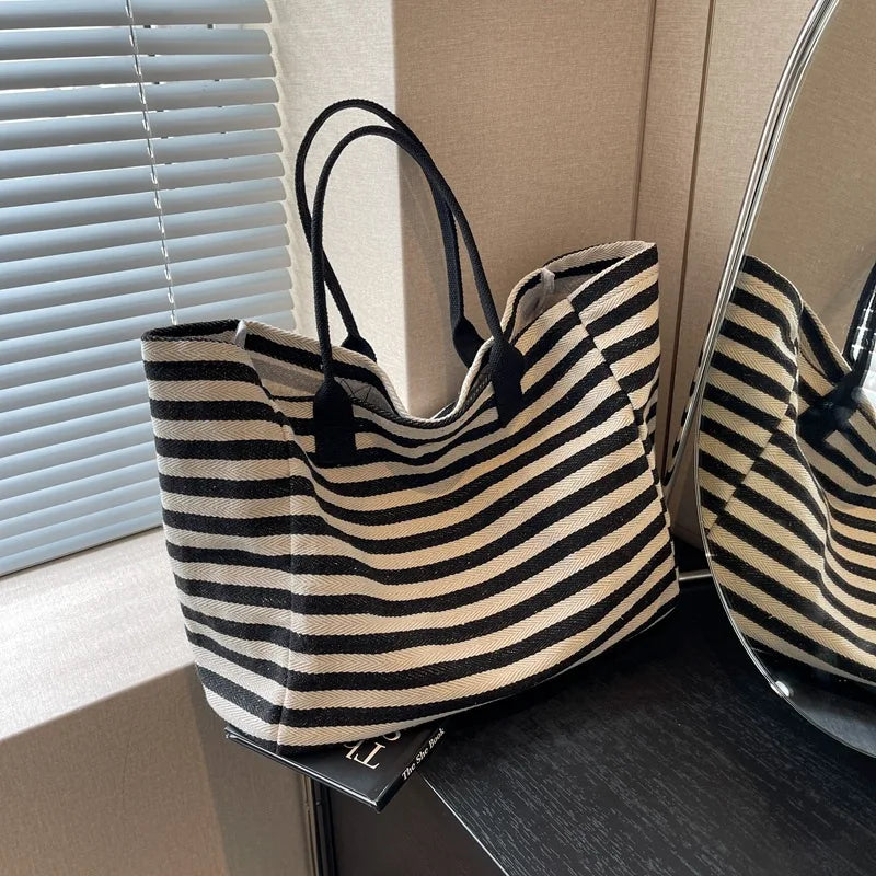 Luxury Casual Striped Canvas Tote