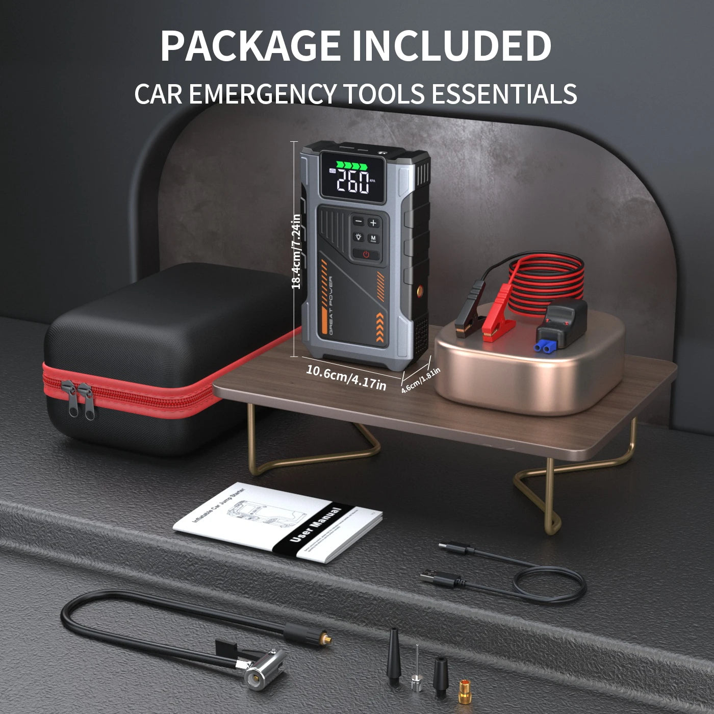 3000A Portable Car Jump Starter with 150PSI Air Compressor & LED Light - 5