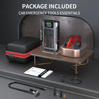 3000A Portable Car Jump Starter with 150PSI Air Compressor & LED Light