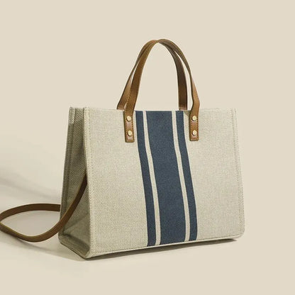 Luxury Striped Canvas Bucket Bag