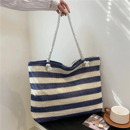 Luxury Striped Straw Beach Tote