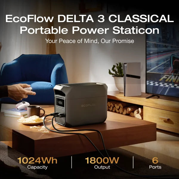 EcoFlow DELTA 3 1000Wh Portable Power Station - Fast Charging Solar Generator