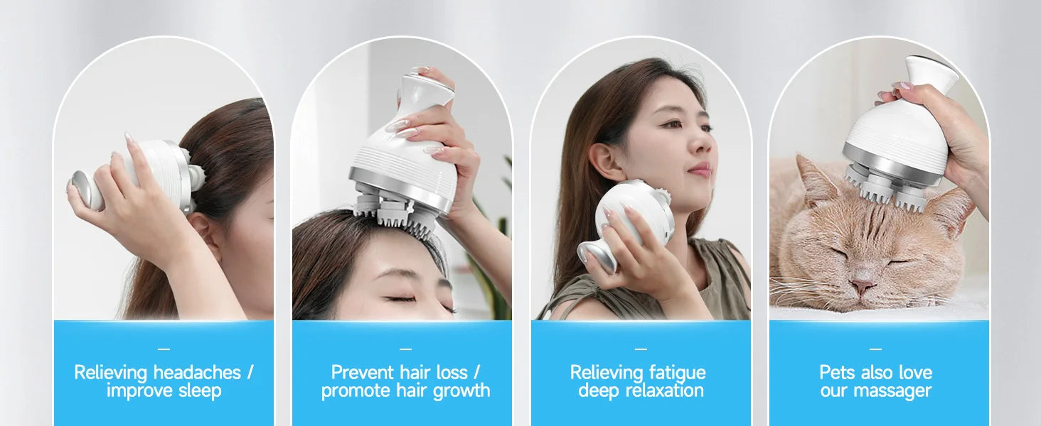 Electric Scalp & Body Massager - Portable Waterproof Deep Tissue Kneading Tool - 8