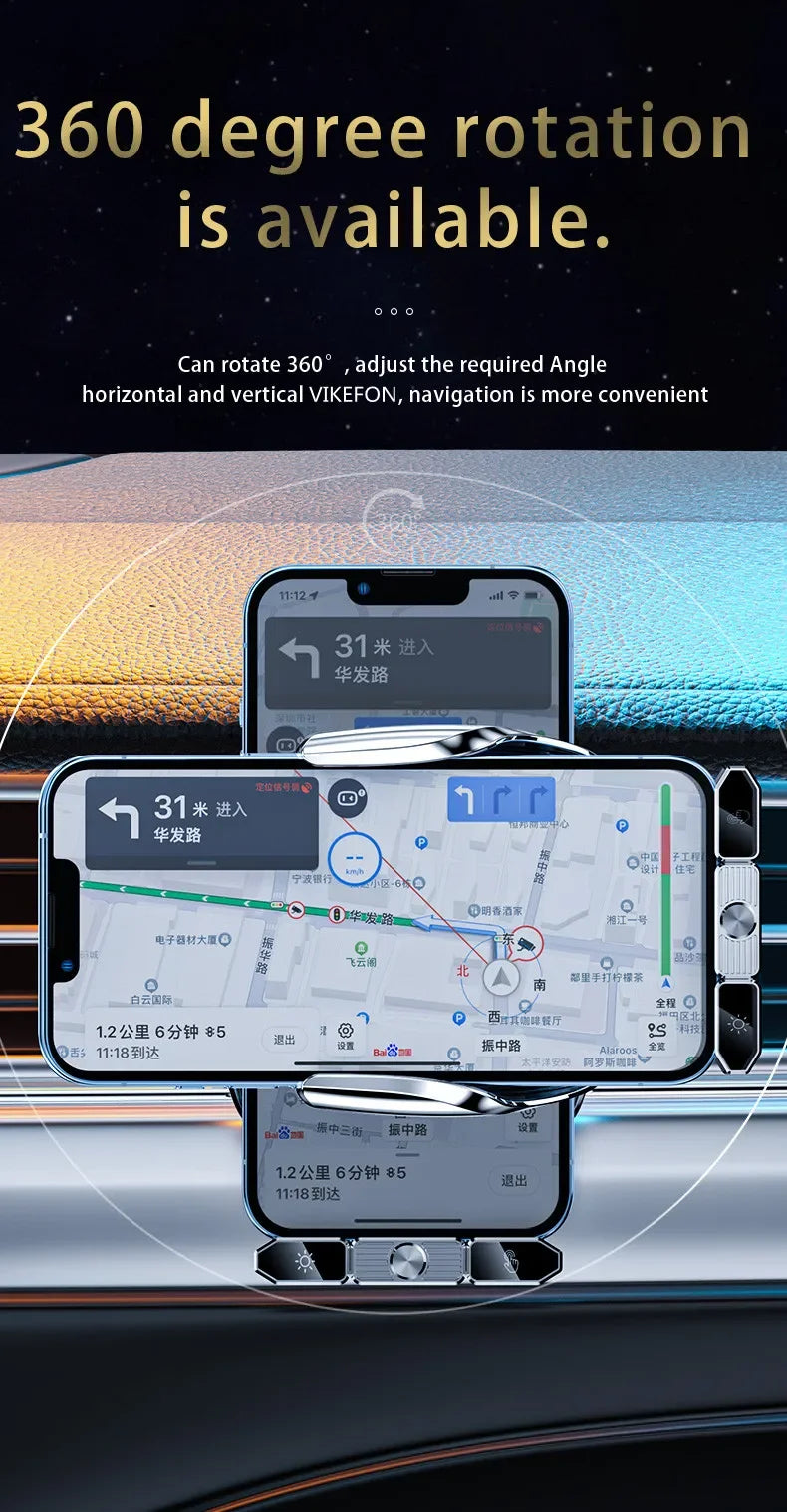 15W Automatic Clamping Car Wireless Charger & Magnetic Phone Mount
