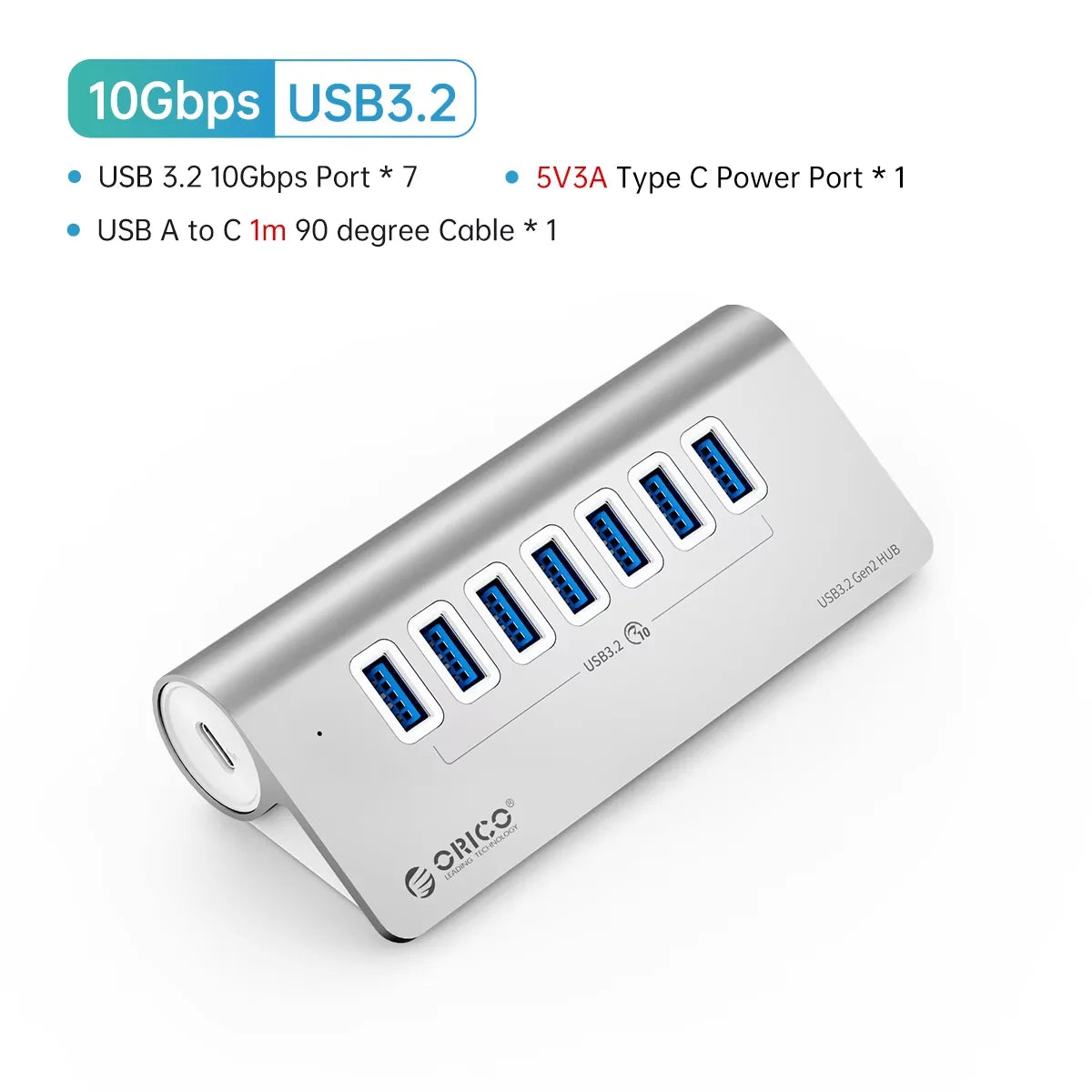 7-Port Powered USB 3.2 Hub with Fast Charging for Laptop & PC