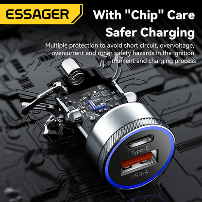 Essager 54W Dual Port Fast Car Charger - USB-C & USB-A PD/QC 3.0 Adapter