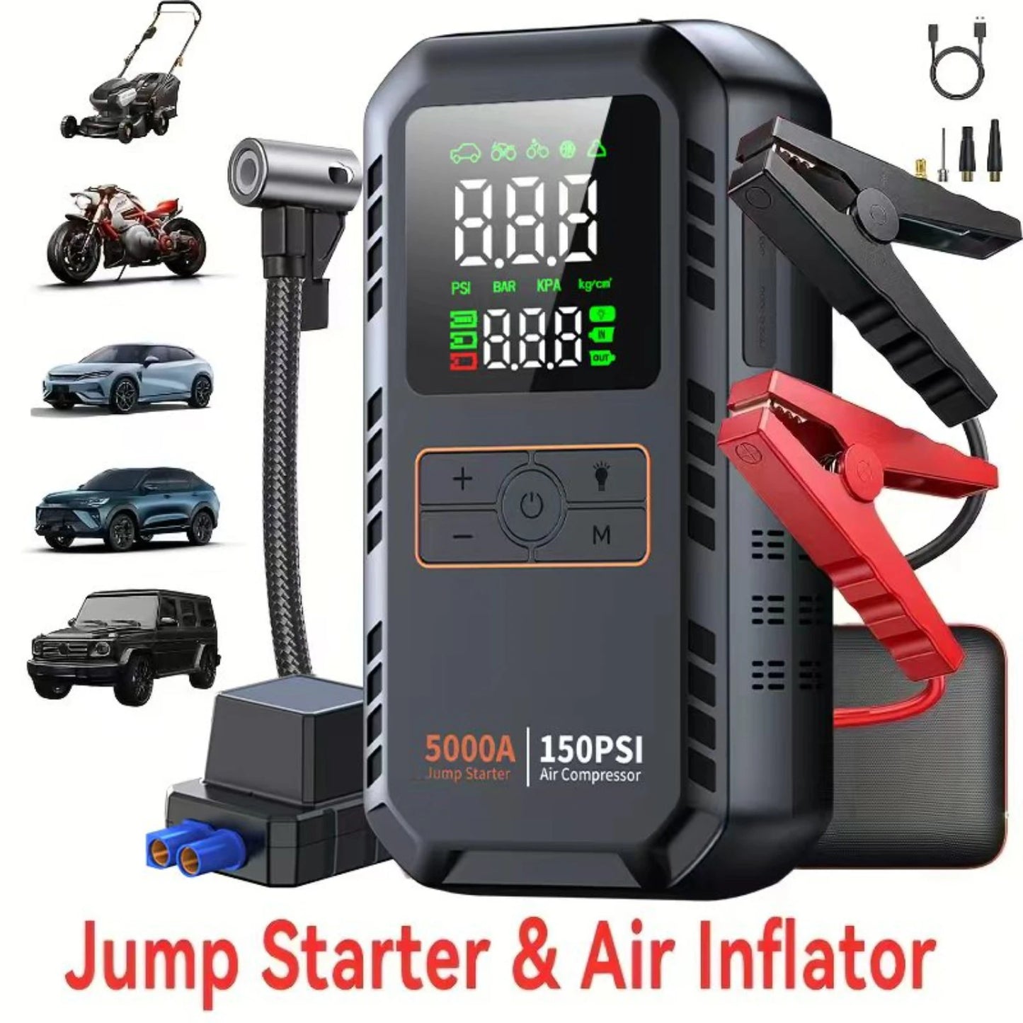 5000A Car Jump Starter with 150PSI Air Compressor & Portable Power Bank