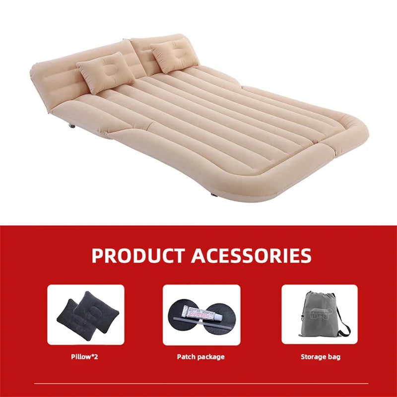 Universal Inflatable Car Air Mattress - Travel Bed & Portable Camping Mat with Pillows