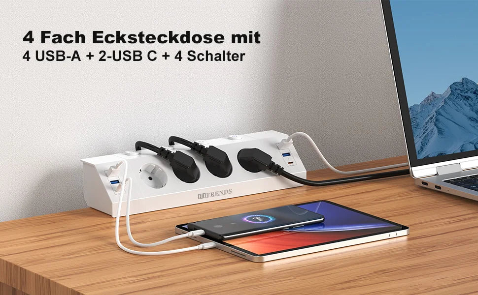 EU Desk Clamp Power Strip with 4 USB Ports, 2 USB-C & Surge Protection