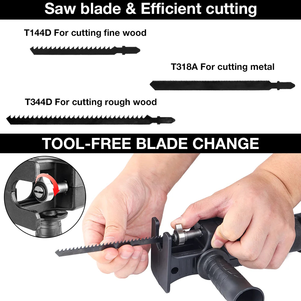 Drill to Reciprocating Saw Adapter - Electric Drill Attachment Tool with Blades