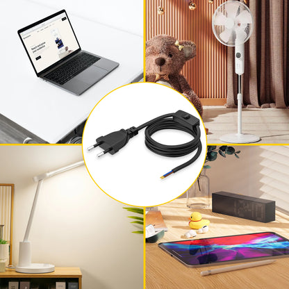 European Standard Power Cord with Switch - 2-Pin DIY Extension Cable