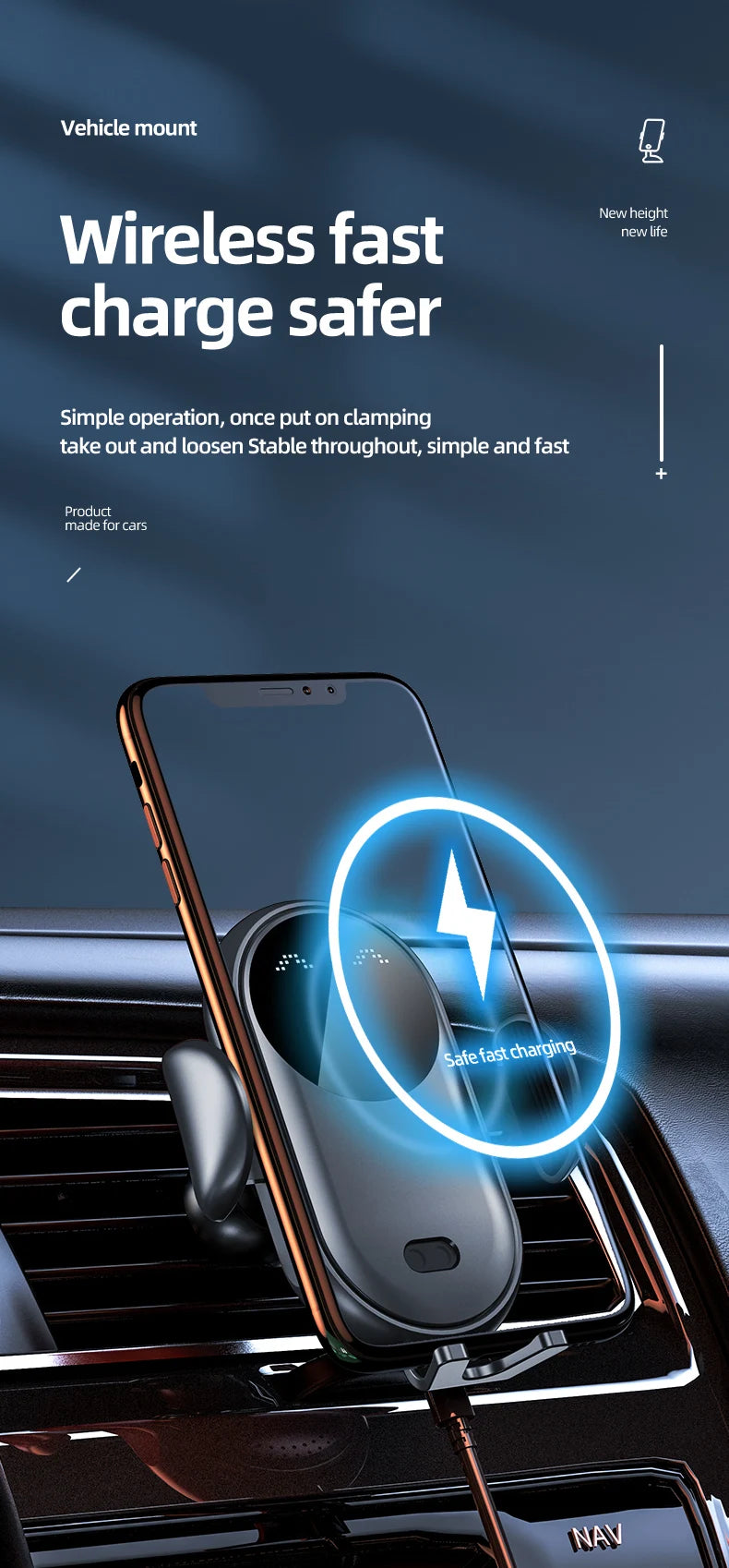 Smart Infrared Auto-Clamping 30W Fast Wireless Car Charger Mount