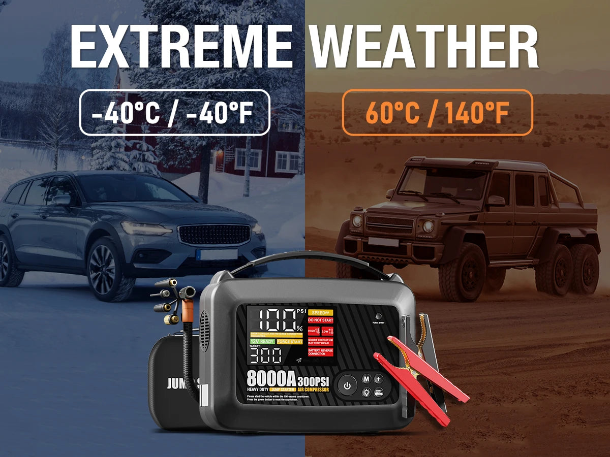 8000A Portable Car Jump Starter with Built-in Tire Air Compressor - 16