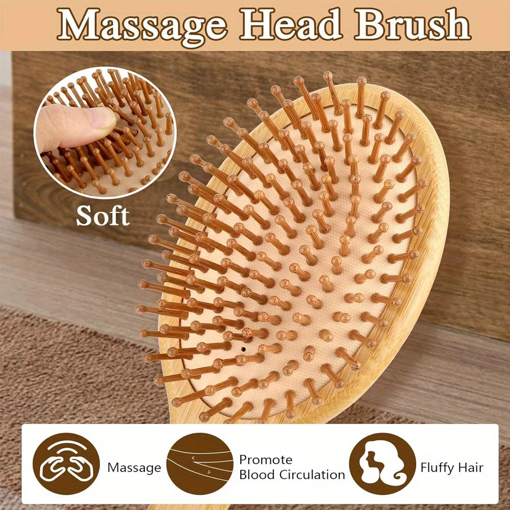 Natural Bamboo Paddle Hair Brush - Anti-Static Scalp Massage & Detangling