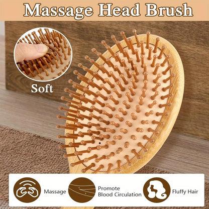 Natural Bamboo Paddle Hair Brush - Anti-Static Scalp Massage & Detangling