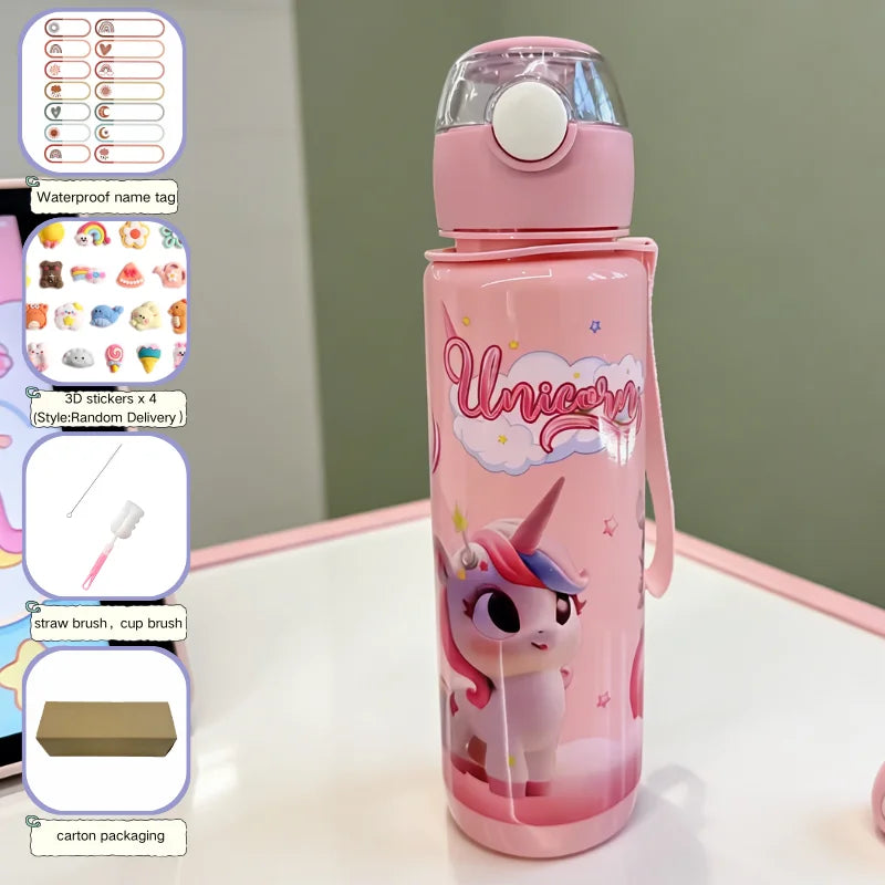 700ml Cartoon Straw Water Bottle – Leak-Proof Portable Kids Sports Cup