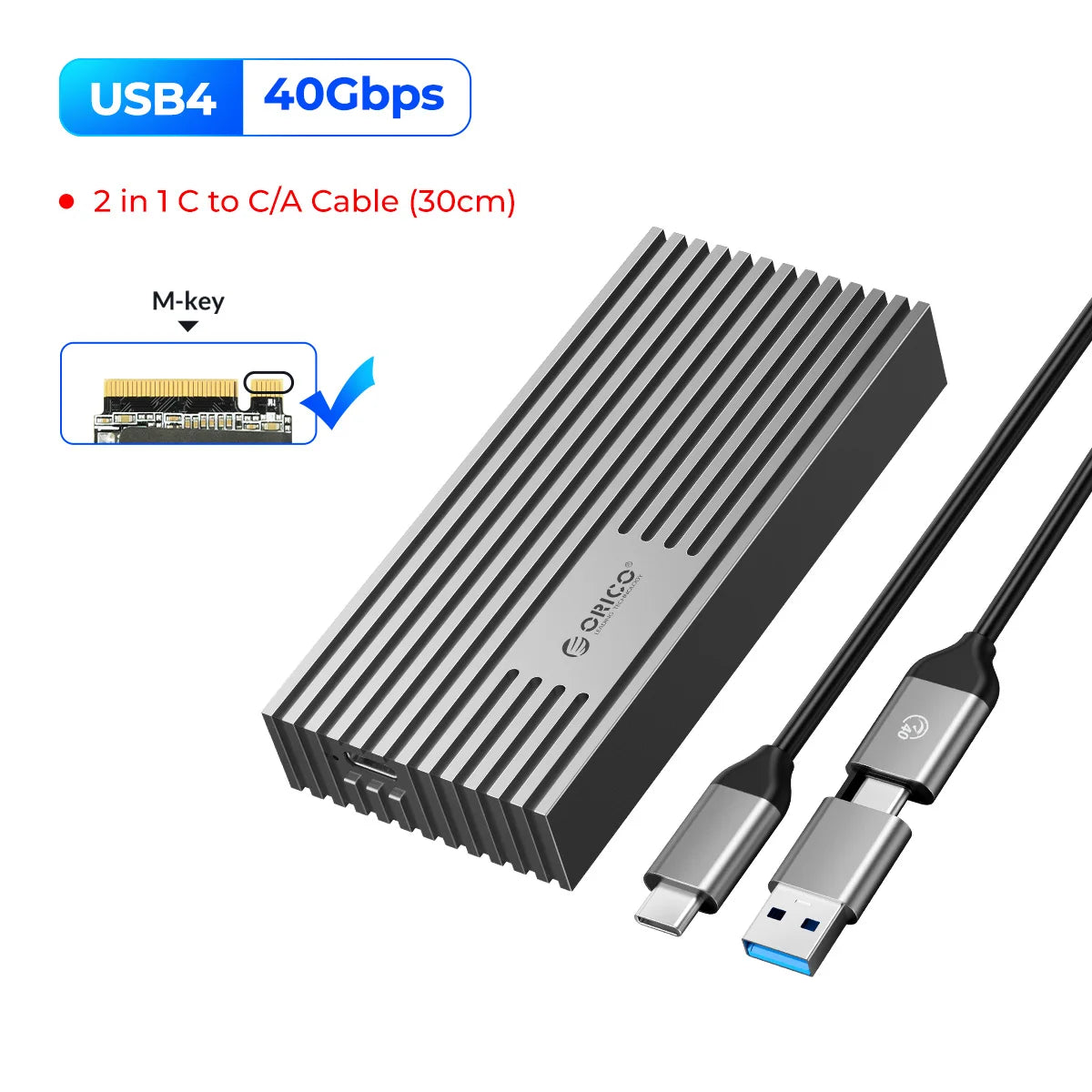 ORICO NVMe M.2 SSD Enclosure 40Gbps USB4 External Case for PCIe SSD - 20
