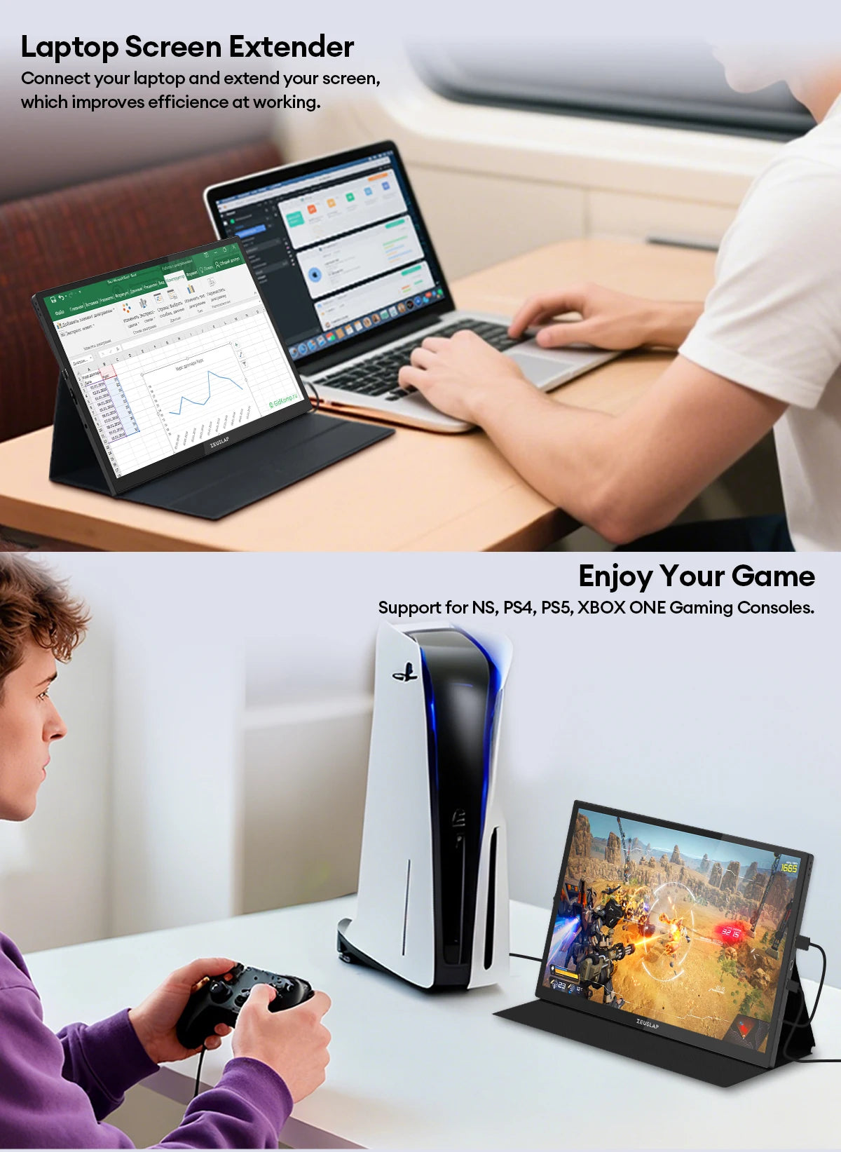 10.5" FHD Portable Touchscreen Monitor - 100% sRGB IPS Slim Display - 12