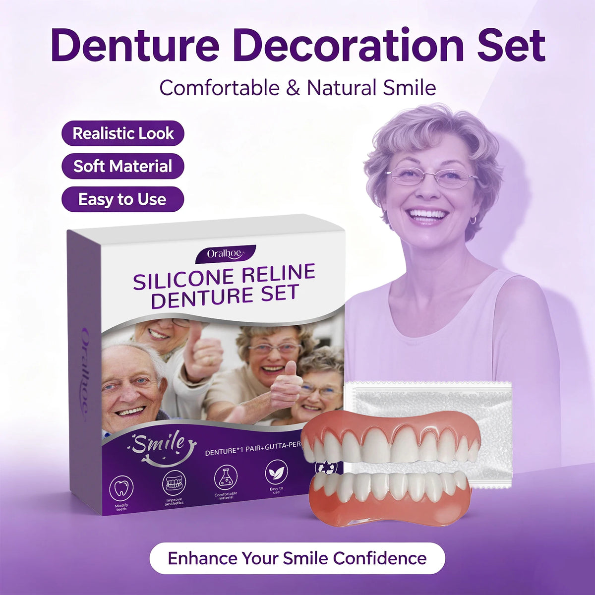 Cosmetic Silicone Denture Set for Instant Smile Transformation and Comfort