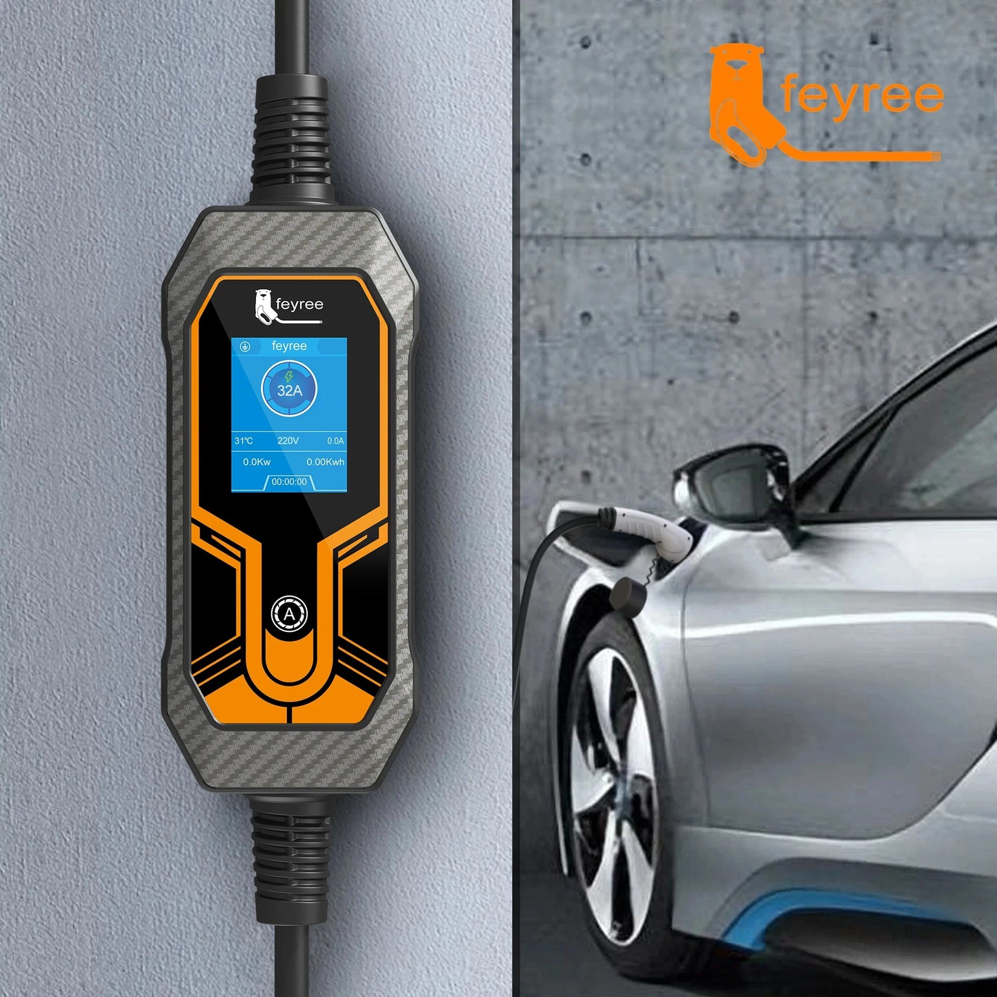 7KW Portable EV Charger Type 2 - Adjustable 32A Electric Vehicle Charging Box