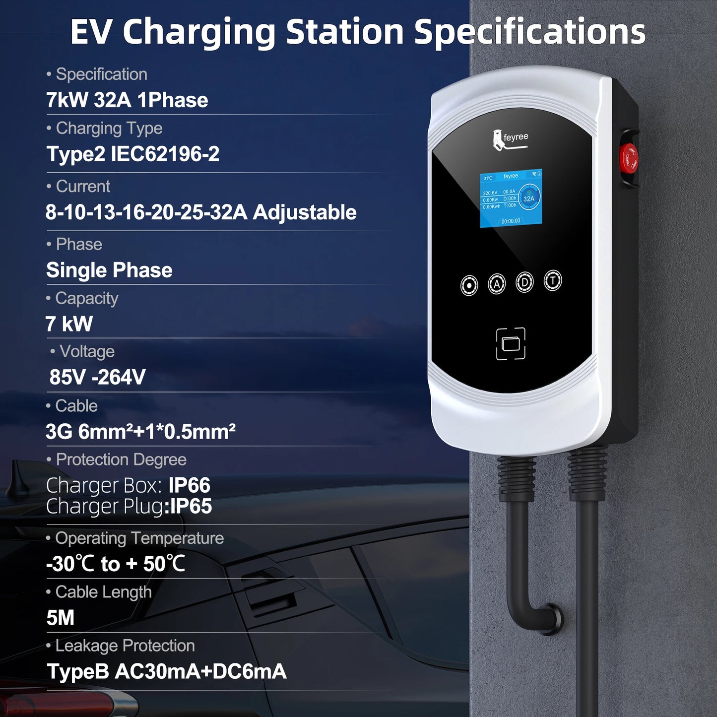 Smart EV Charging Station: Type 2 Wallbox with WiFi, App & Load Balancing