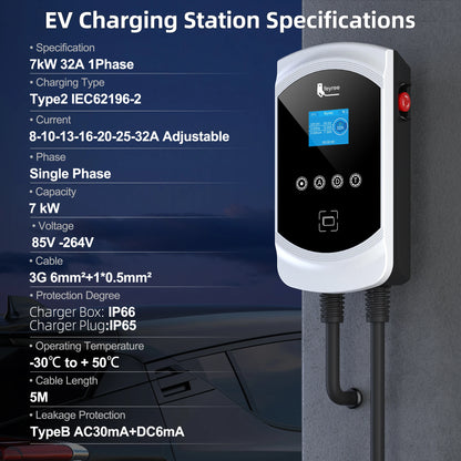 Smart EV Charging Station: Type 2 Wallbox with WiFi, App & Load Balancing