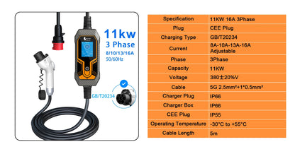 Portable GB/T Electric Vehicle EV Charger - Adjustable 3.5KW-11KW Power