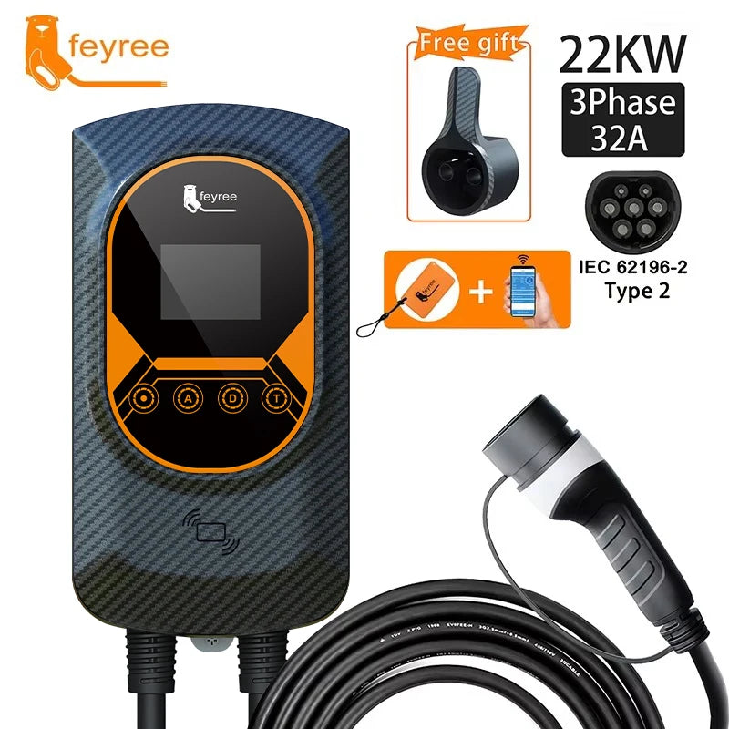 Smart EV Wallbox Charger - Adjustable 32A WiFi Electric Vehicle Station - 48
