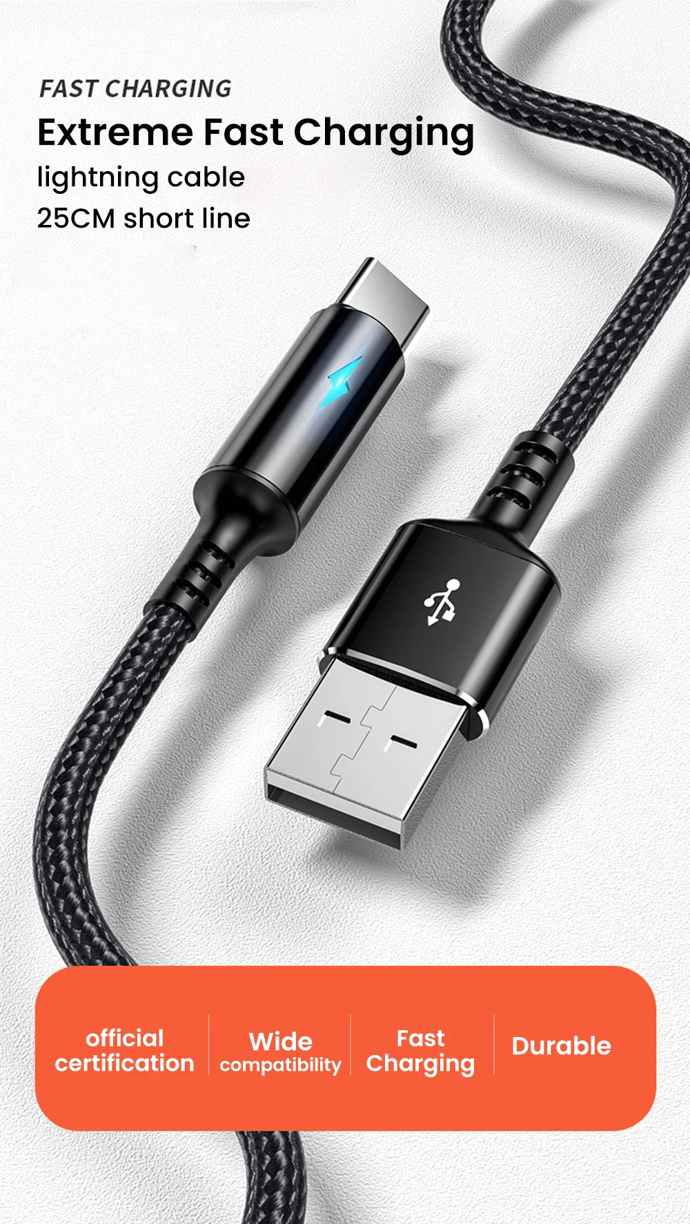 Short 0.25M USB Type-C & Micro USB Fast Charging Cable for Power Banks - 8