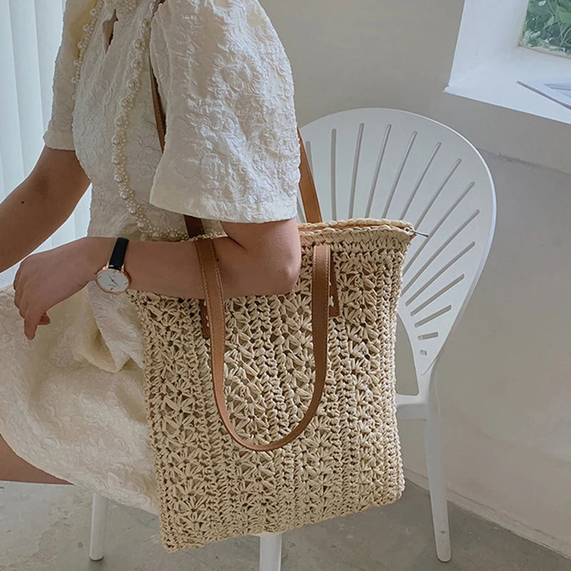 Luxury Bohemian Straw Beach Tote
