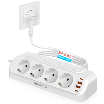 Desktop Power Strip with USB-C Fast Charging & 4 Individual Switches