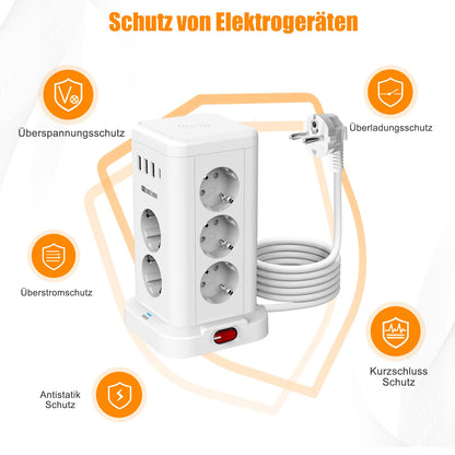 15-in-1 Vertical Power Strip Tower with USB-C & Wireless Charging