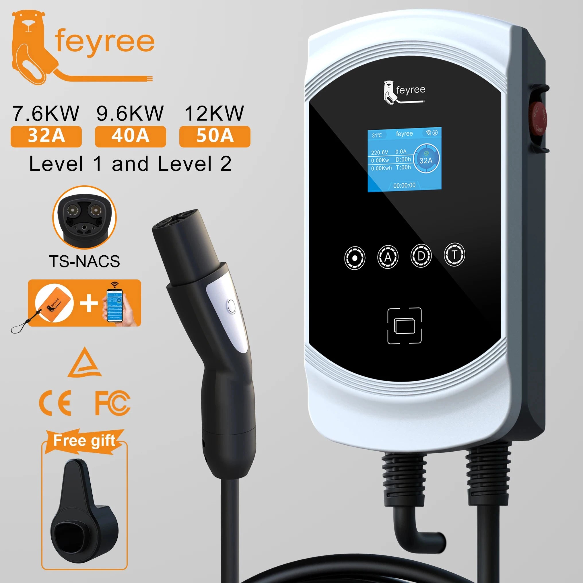 Fast Tesla NACS EV Home Charging Station 7.6KW-12KW WiFi App Control - 10