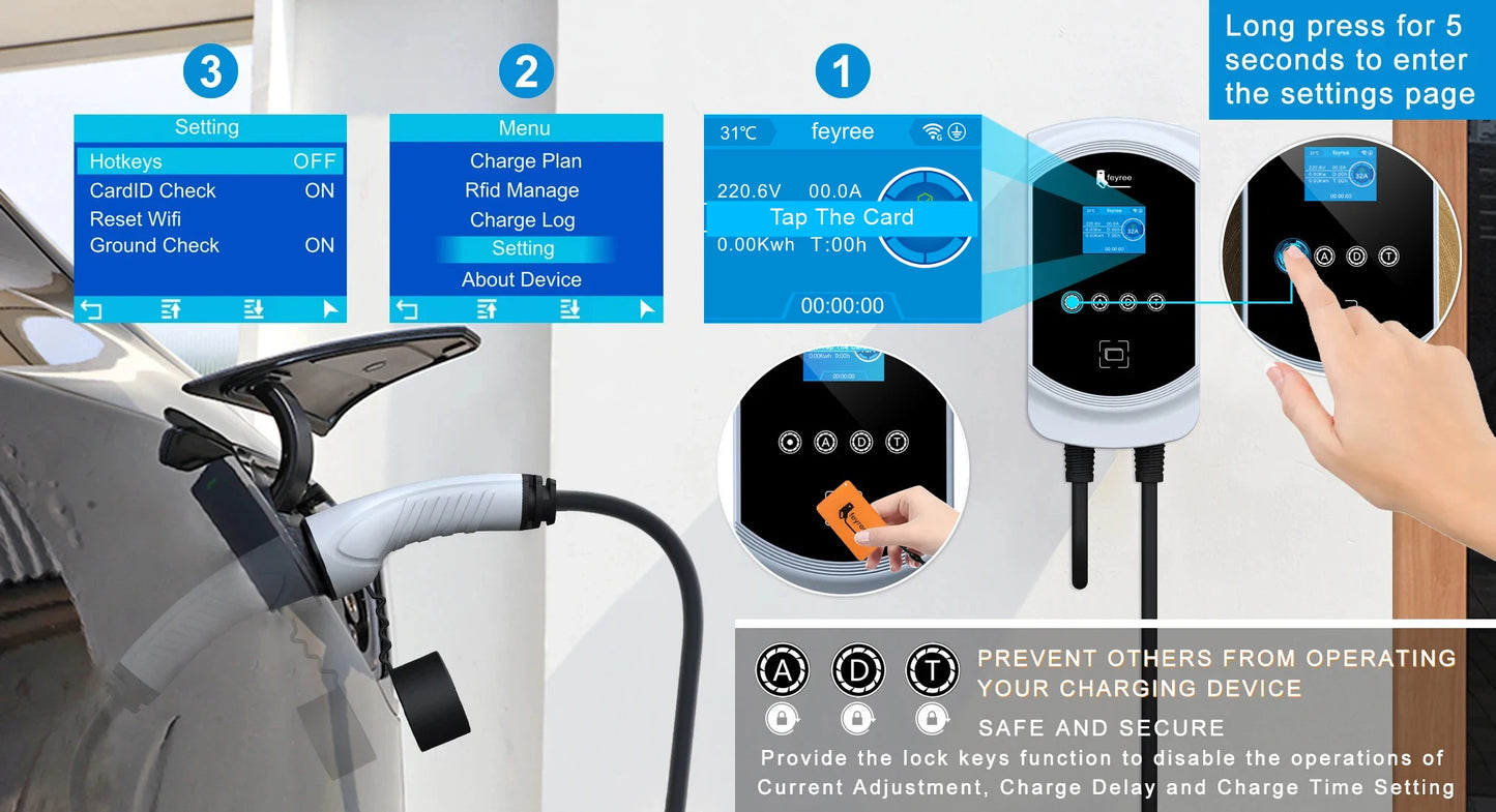 Smart EV Home Charging Station 7.6KW-22KW with WiFi App & RFID Control
