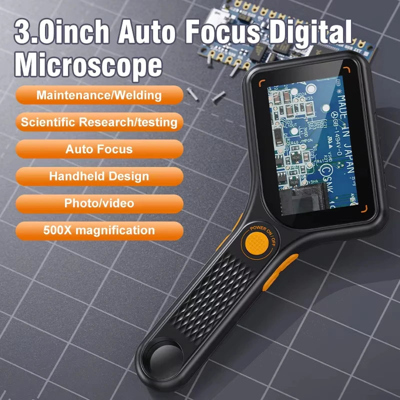Handheld Digital Microscope 500X Autofocus with 3" IPS Screen