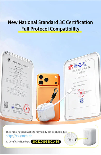 40W Fast Charging 10000mAh Power Bank with Built-in Retractable Cable