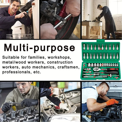 46-Piece 1/4" Drive Socket & Ratchet Wrench Set for Auto Repair & DIY