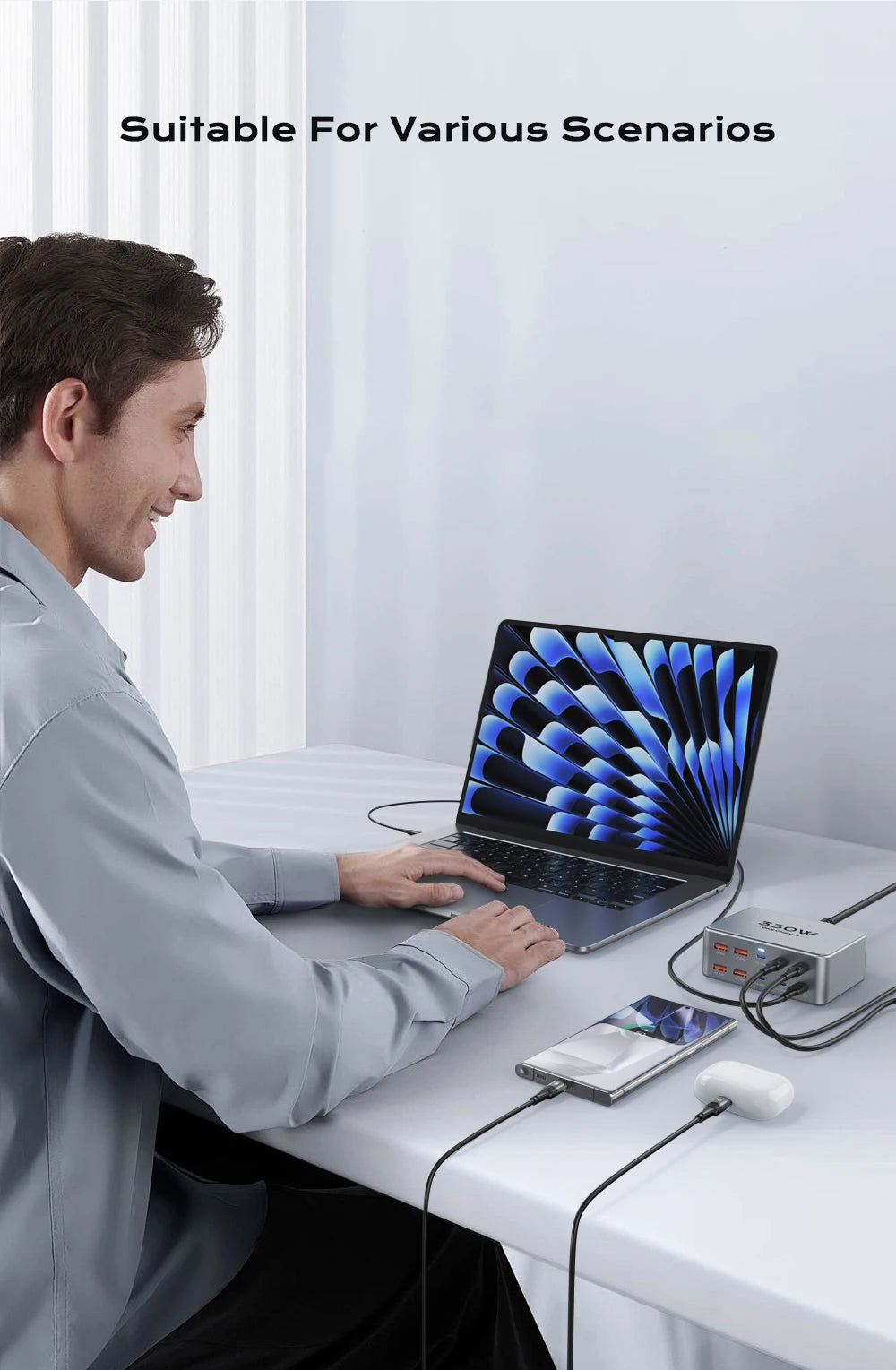 330W 10-Port GaN Fast Charging Station for Laptops, Phones & Tablets - 13