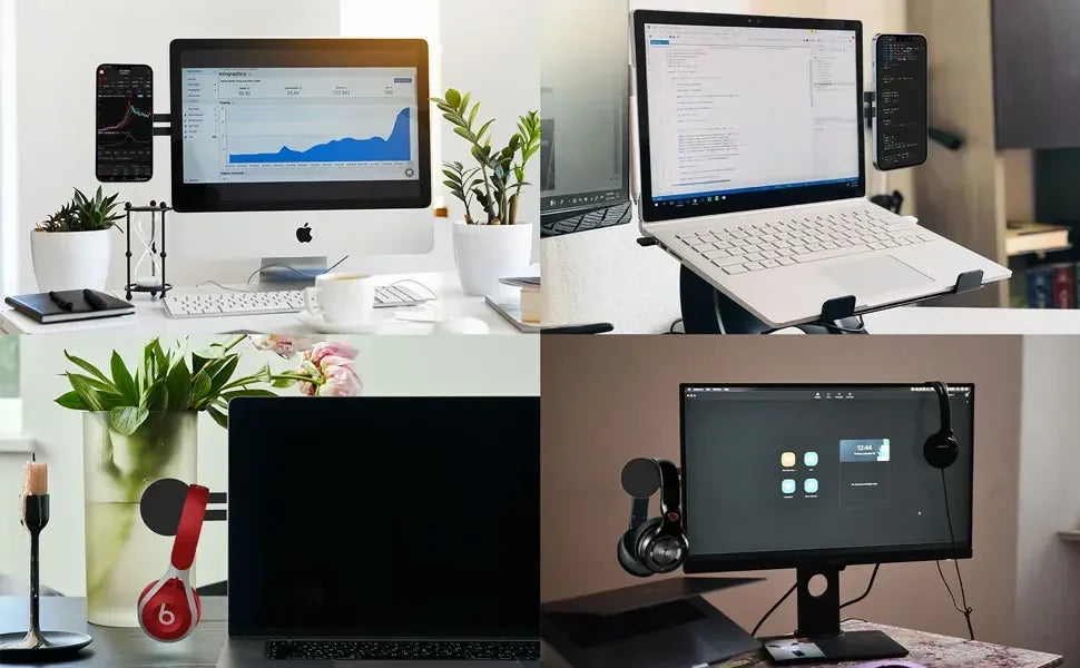 Magnetic Laptop Phone Holder - Slim Aluminum Side Mount for Dual Screen
