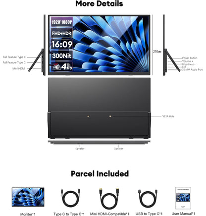 15.6" Full HD Ultra-Slim Portable Monitor - 100% sRGB HDR10 Display