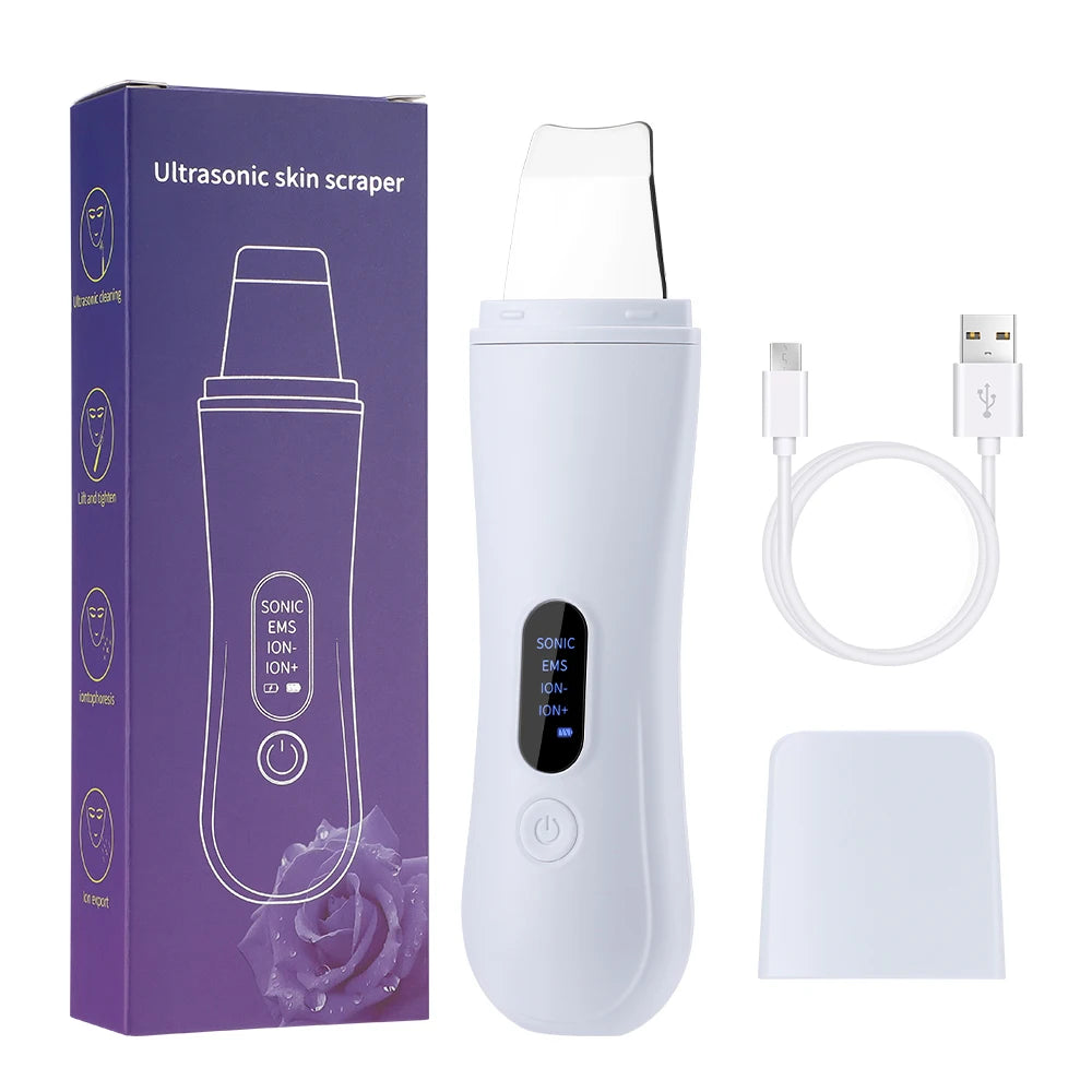 Ultrasonic Facial Skin Scrubber - Deep Pore Cleansing & Lifting Spatula Device