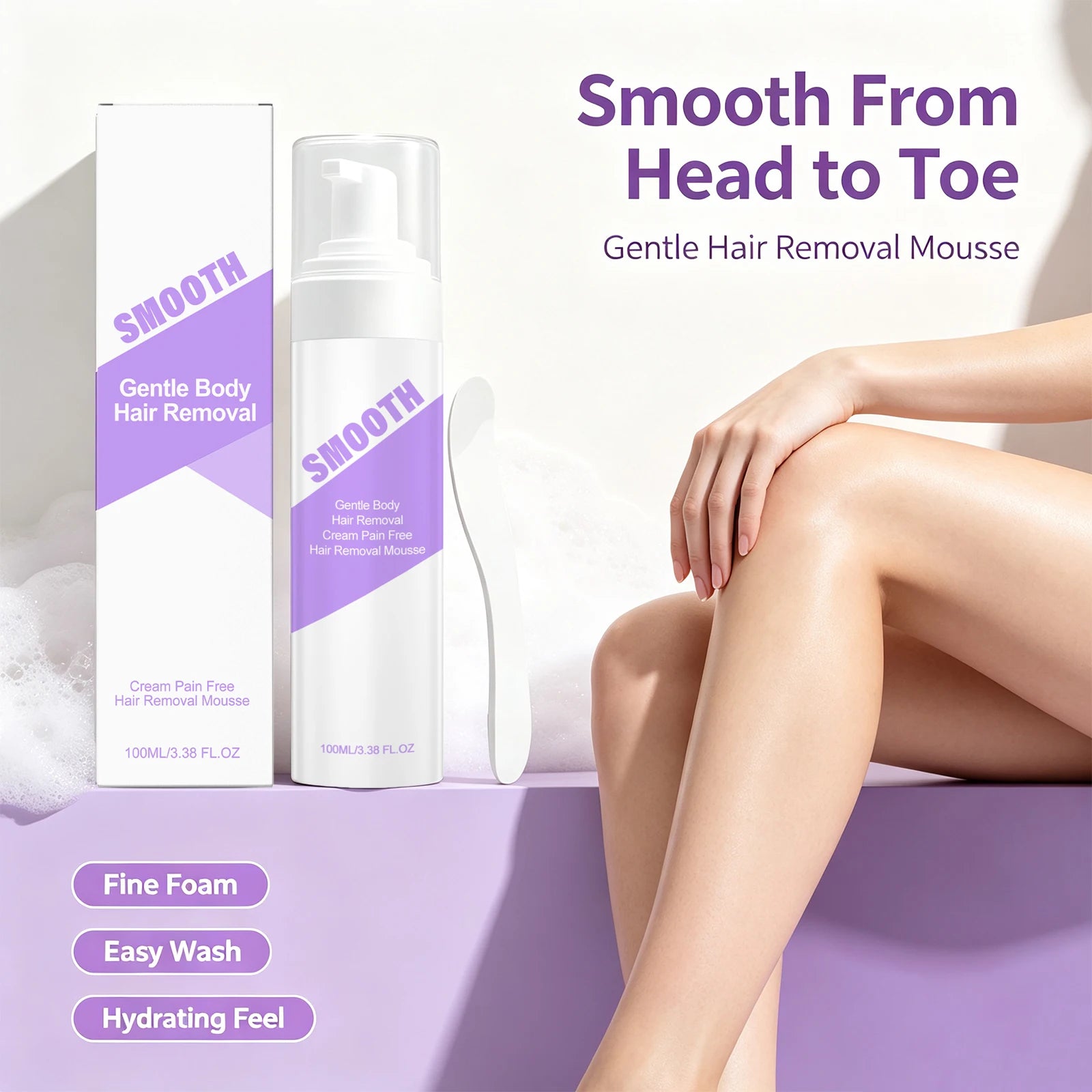 Painless Hair Removal Mousse Spray for Smooth Skin - Gentle Depilatory Foam - 2