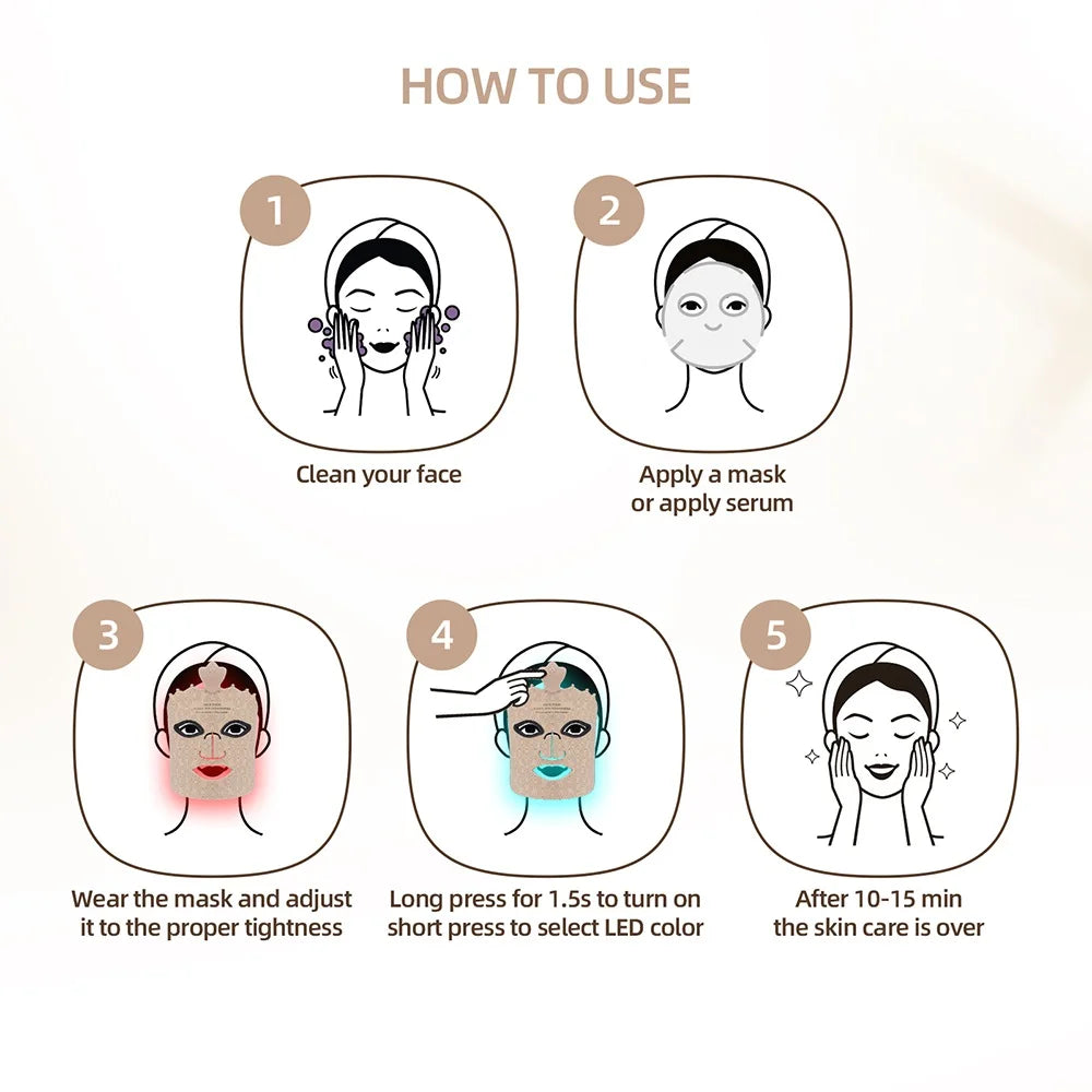 Wireless 7-Color LED Light Therapy Silicone Face Mask for Skin Care