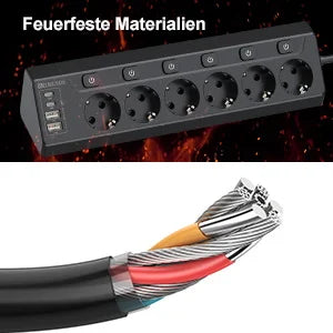 6-Outlet European Power Strip with 4 USB Fast Charging Ports & 2m Cord