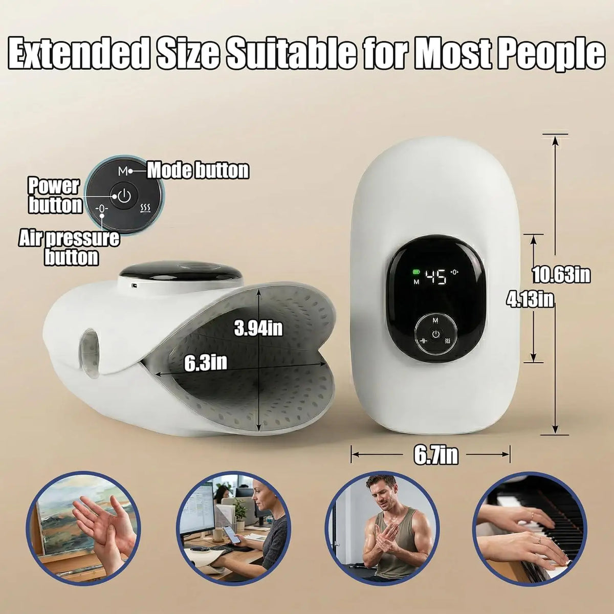 Electric Hand Massager with Finger Stretching & Heat Therapy