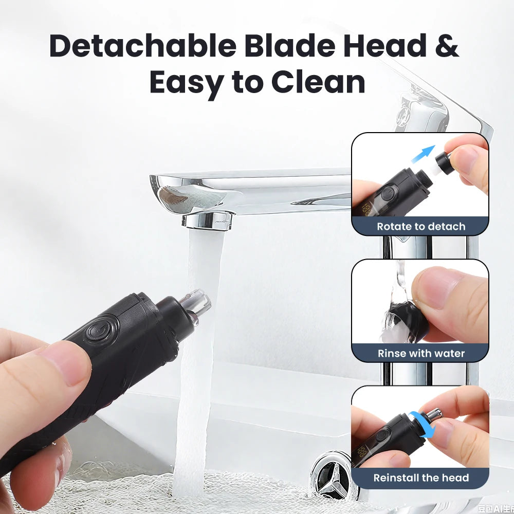 Professional Electric Nose & Ear Hair Trimmer with LED Battery Display