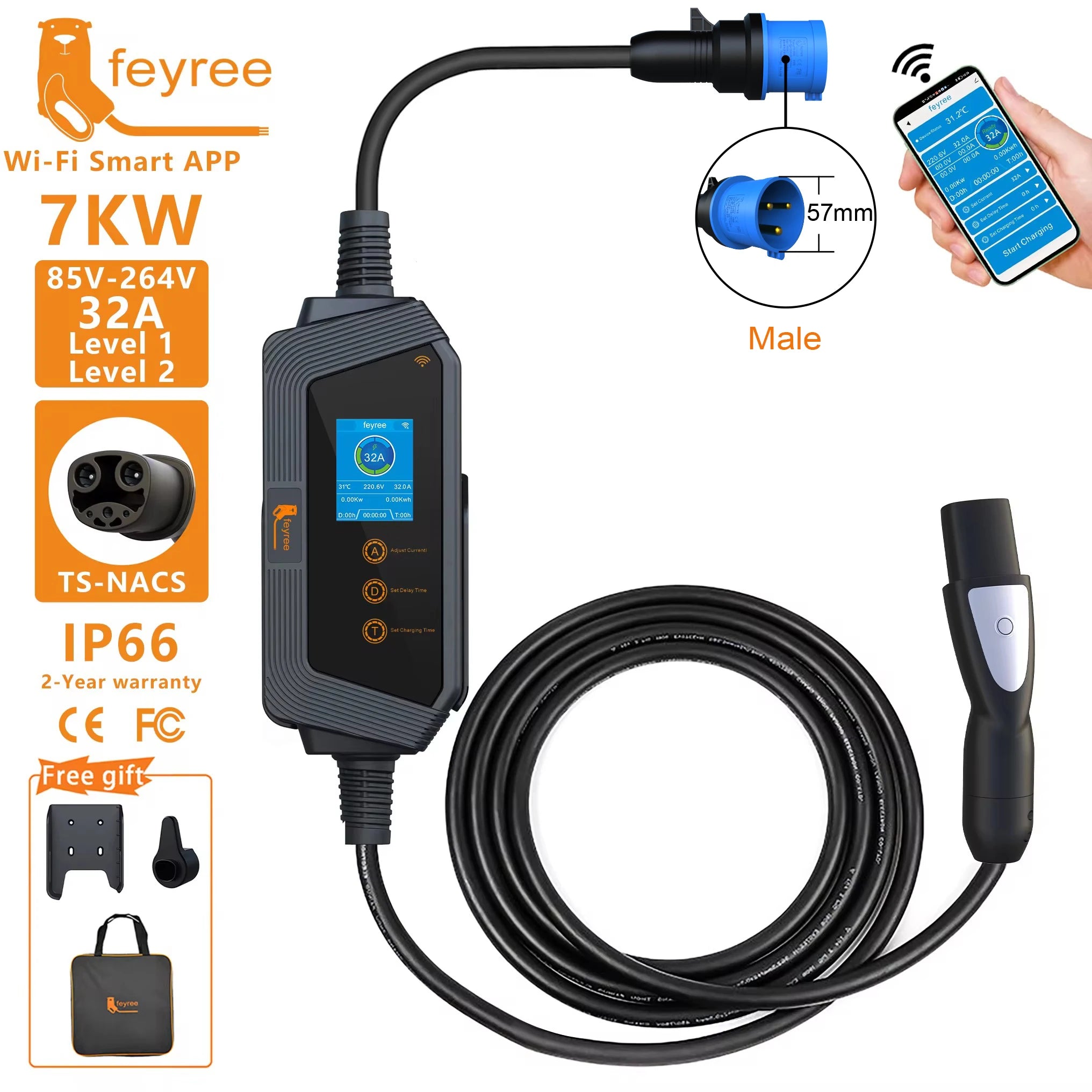 Portable EV Charger for Tesla & NACS - Smart APP Control & Fast Charging - 1