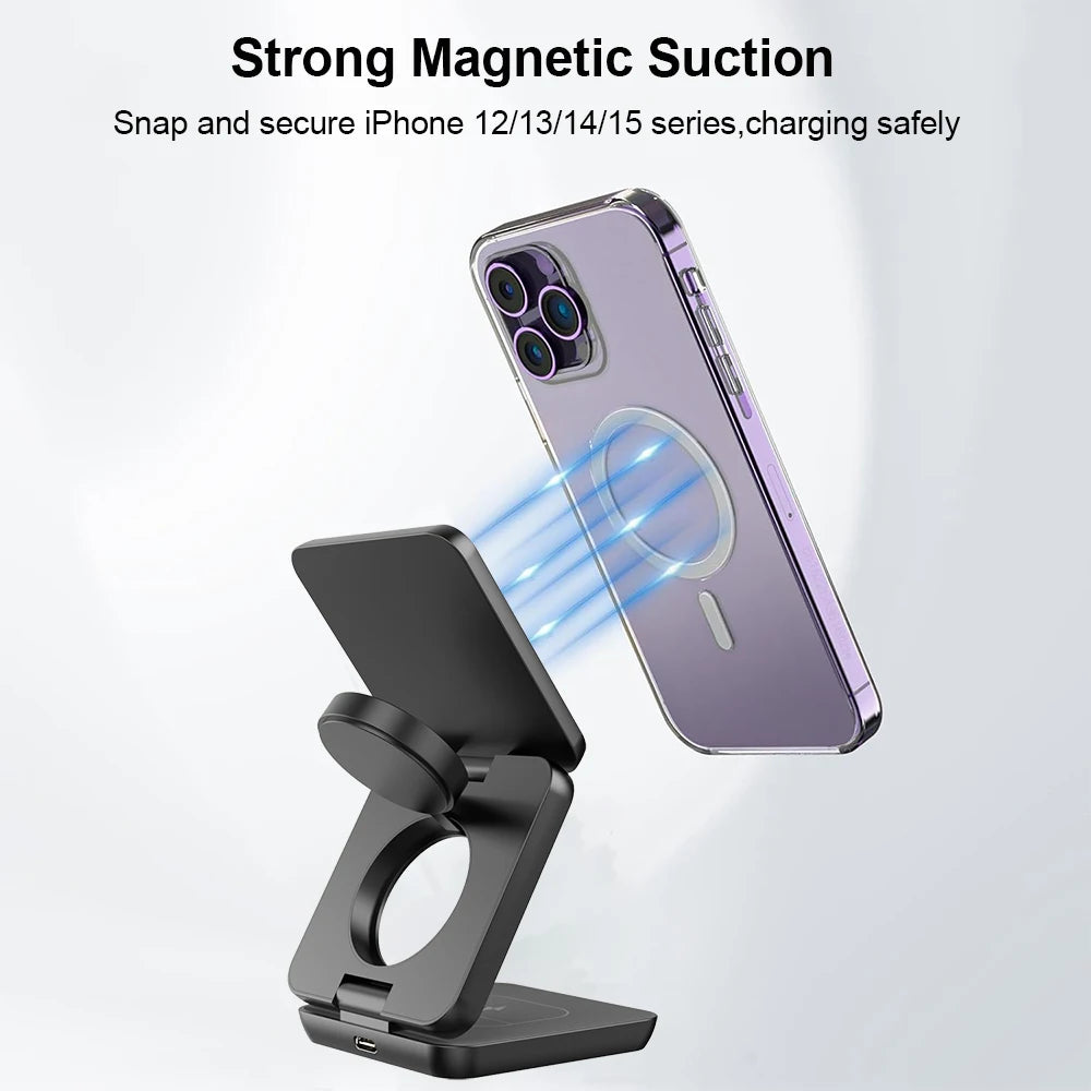 3-in-1 Foldable Magnetic Wireless Charging Station for Apple Devices - 3