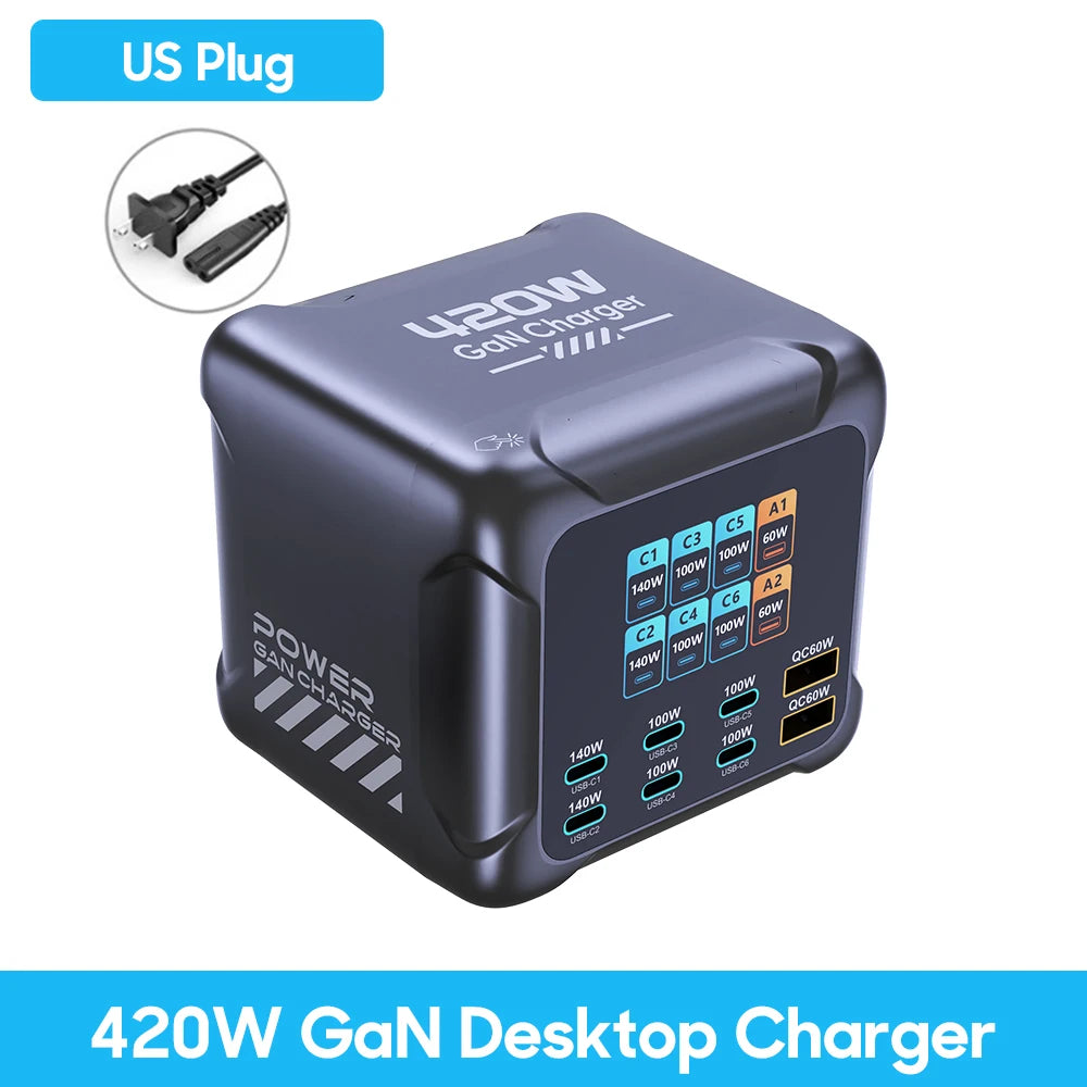 300W GaN 6-Port Fast Charging Station with Digital Display for All Devices