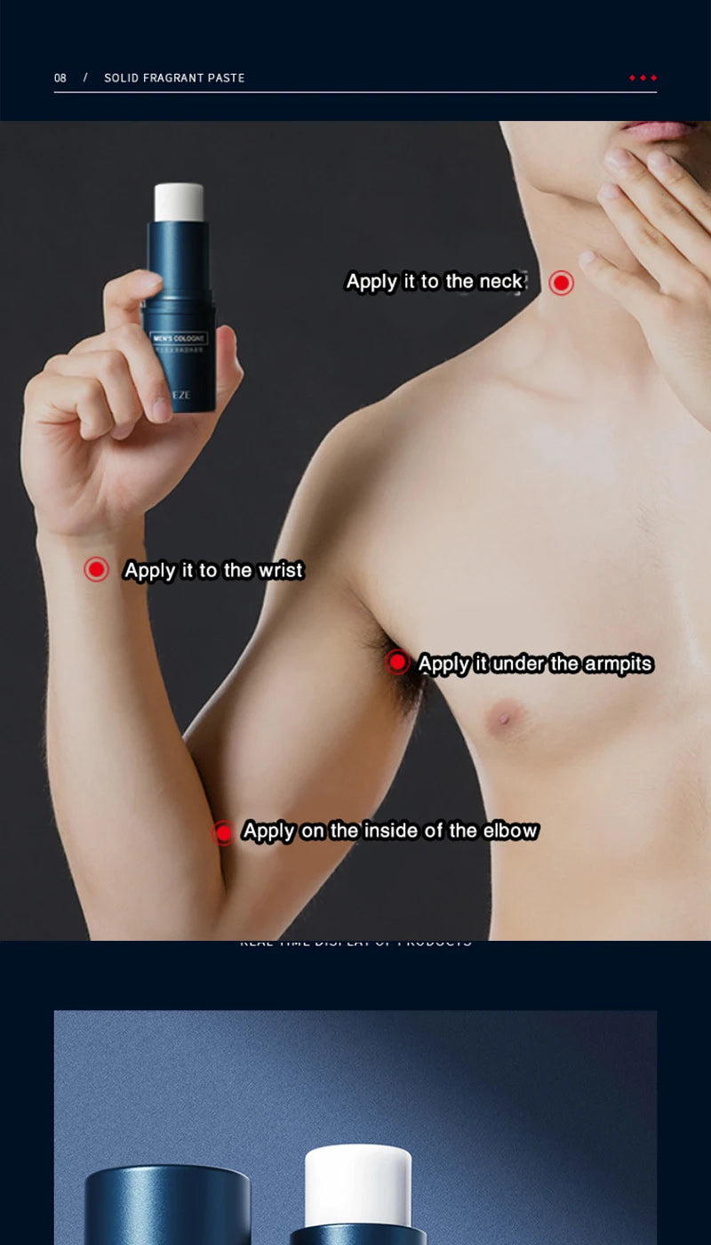 Solid Cologne Stick for Men - Portable Long-Lasting Fresh Scent